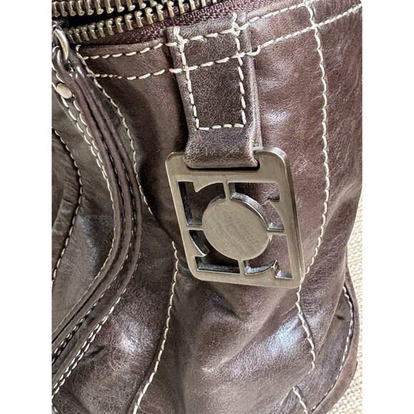 Kenneth Cole Reaction Large Brown Leather Distressed Shoulder Bag Many Zippers - Picture 8 of 12